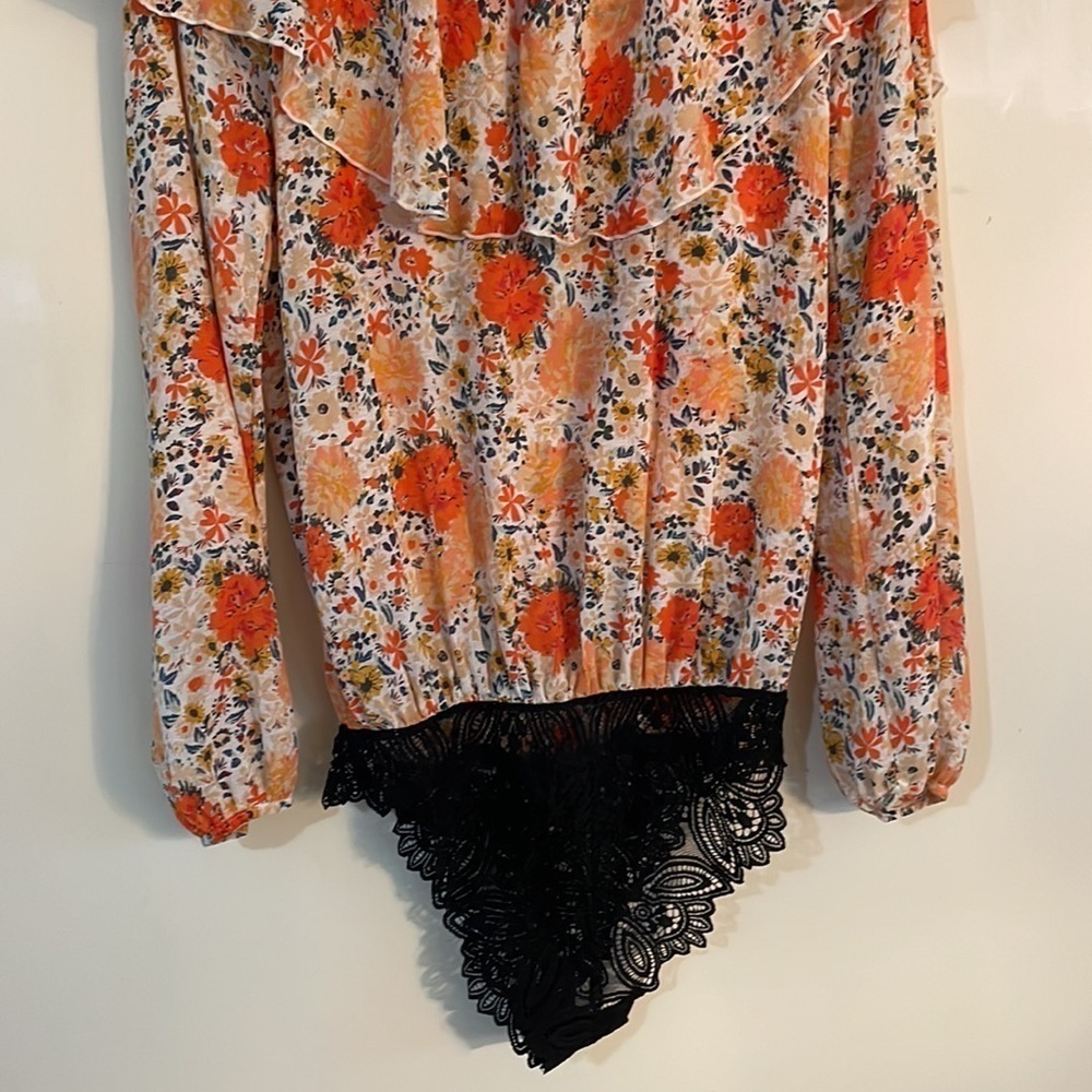 Free People Ivory And Coral Say It To Me Floral Body Suit - Picture 15 of 17